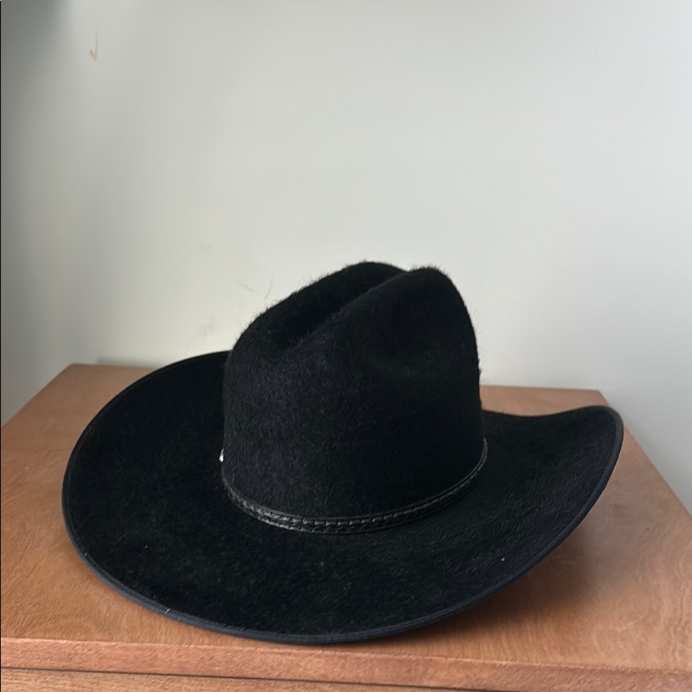 Black Cowboy Hat with Wide Brim and High Creased Crown
